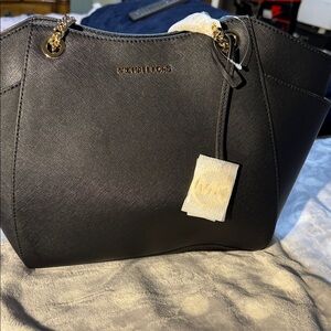 Michael Kors Black Shoulder Bag with Gold Accents